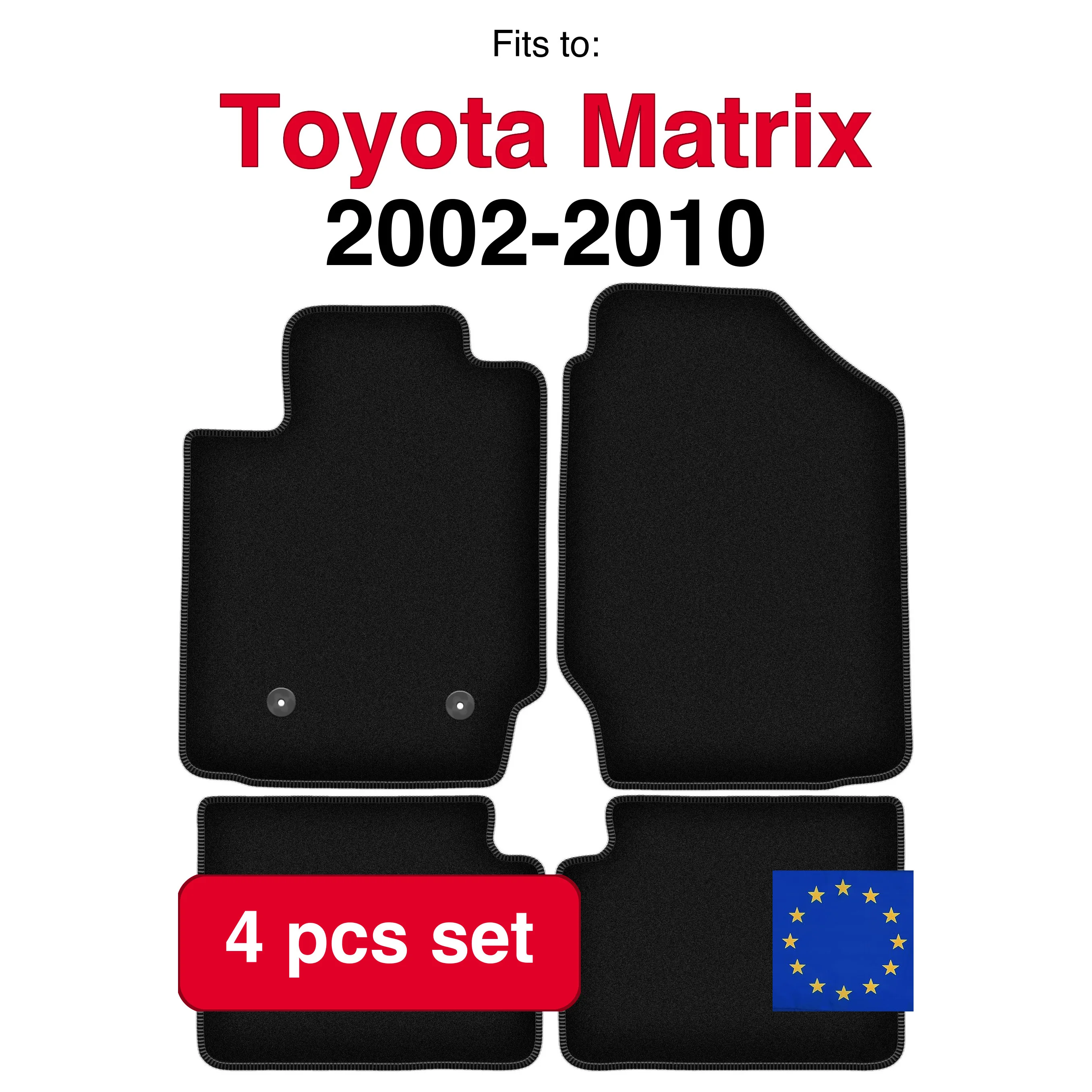 Ensemble de tapis en velours pour Toyota Corolla E12 / E13 (berline, break, hayon) (2002-2007) - Noir (4 pièces) - Ensemble de tapis de voiture sur mesure