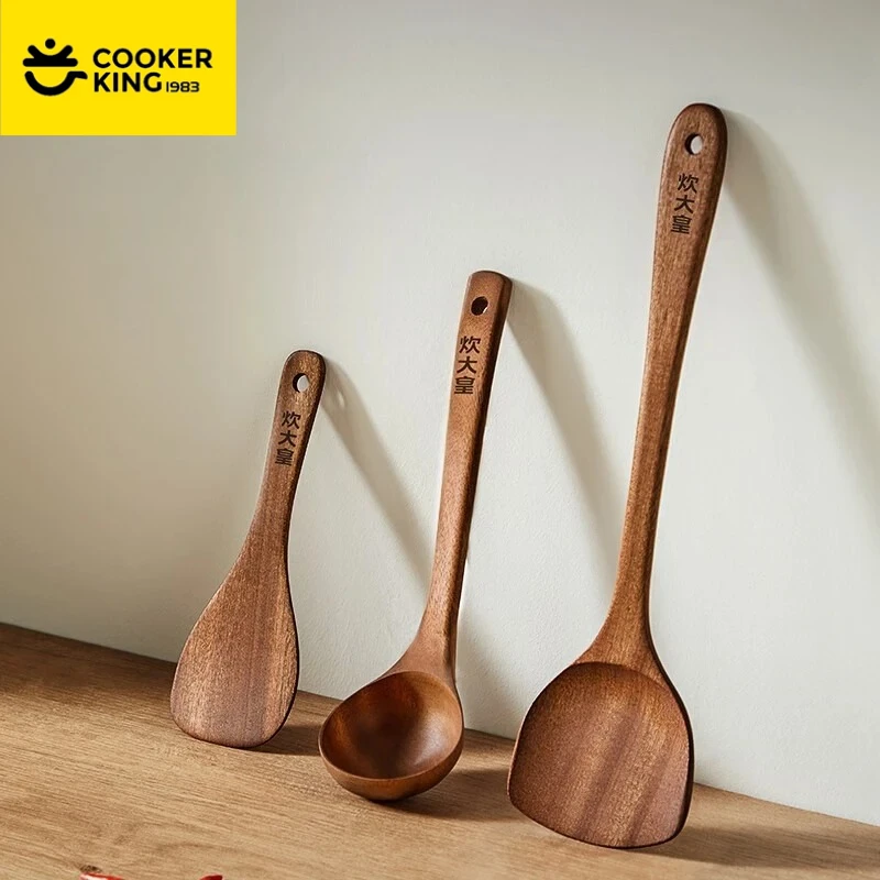 COOKER KING – ensemble d'outils de cuisine 3 en 1, spatule et cuillère en ébène pour la cuisine familiale, ustensiles de cuisine, cadeau exquis, outils de cuisine
