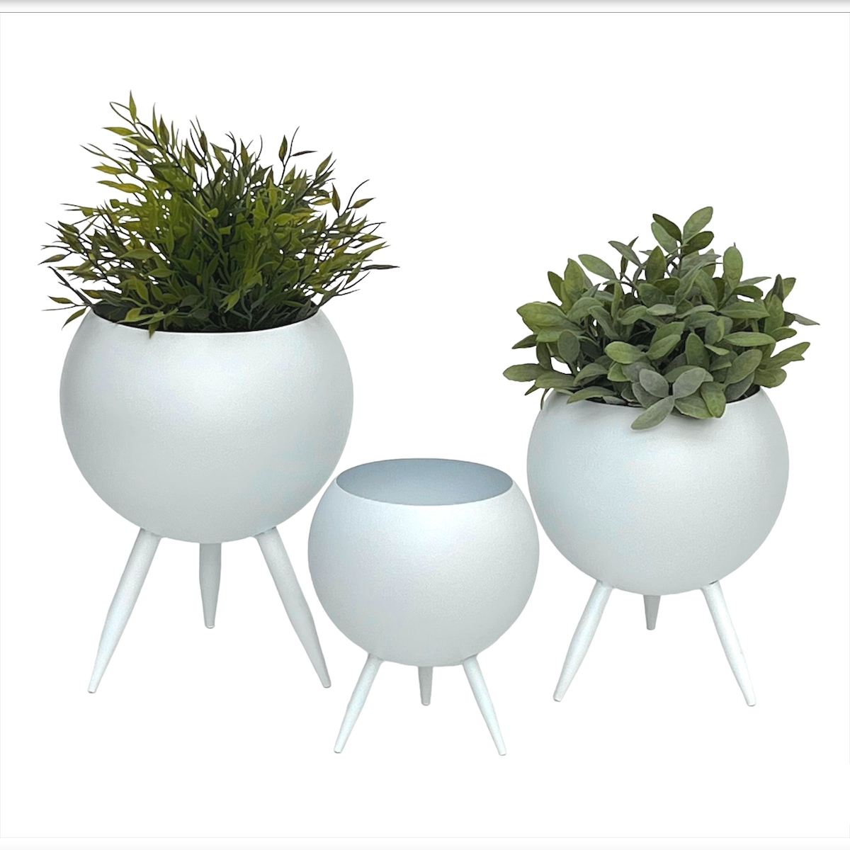 DanDiBo Blumenhocker Metall mit Topf Weiß Blumenständer 96259 3er Set Blumensäule Modern Pflanzenständer Pflanzenhocker Image