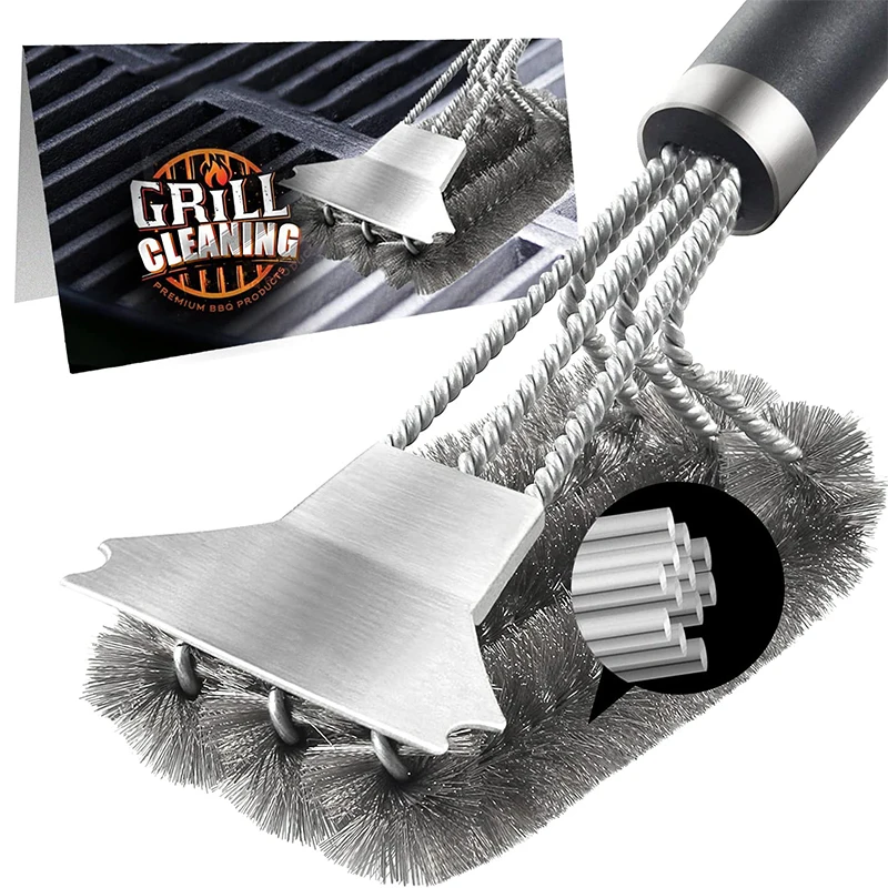 LMETJMA Sichere Grillbürste und Schaber mit Deluxe-Griff, 18-Zoll-Grillreinigerbürste, Grillbürste mit Borsten aus Edelstahl JT61 Image