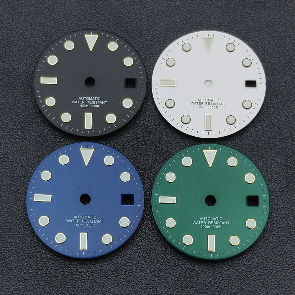 Manbushijie 28,5 mm schwarz weiß grün blau leuchtendes Zifferblatt passend für NH35 ETA 2824 2836 Miyota 8215 821A Mingzhu DG2813 3804 Uhrwerk Image