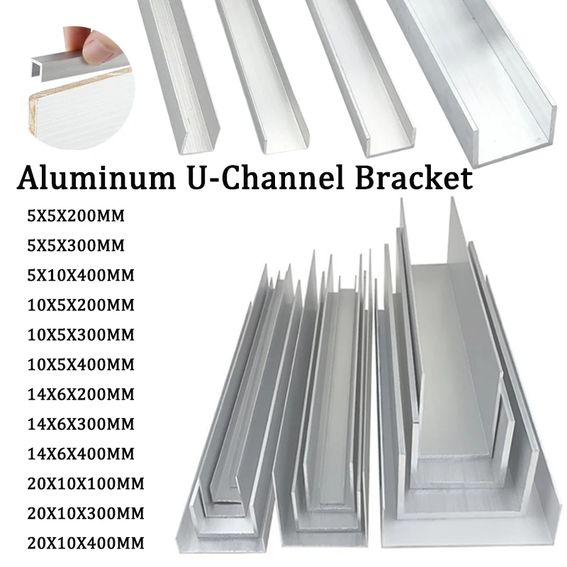 1–10 Stück U-förmiges Aluminium, Länge 100 mm, 200 mm, 300 mm, 400 mm, abgedeckter Kantenstreifen aus Aluminiumlegierung, Aluminium-U-Kanal-Führungsschiene, Kartensteckplatz