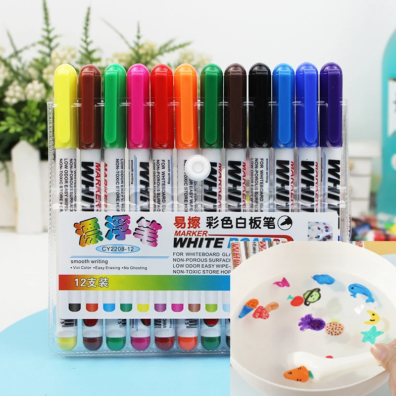 12 farben/set Löschbaren Magnetischen Whiteboard Marker Stift Tafel Marker Kreide Glas Keramik Offoce Schule Kunst Schreibwaren CW-153 Image