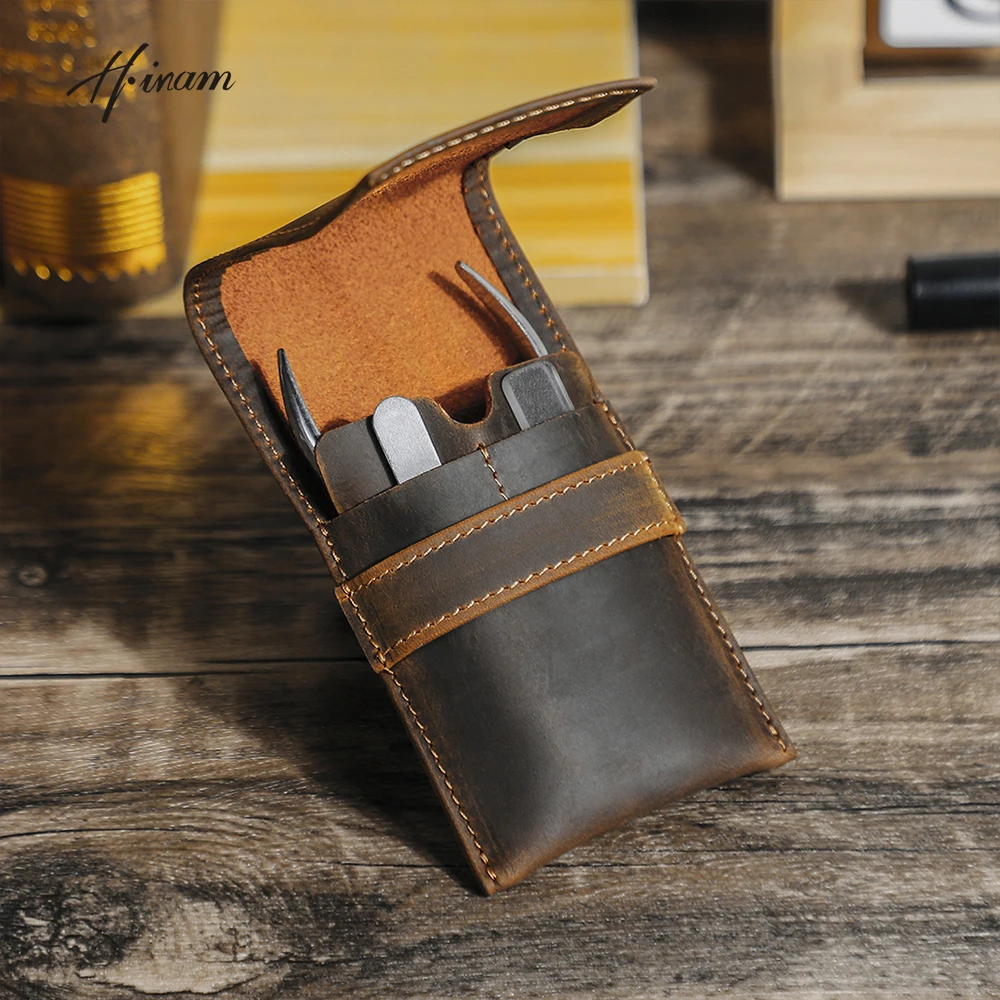 Echtes Lederetui für Maniküre-Set, Pediküre-Set, Aufbewahrungstasche für Nagelknipser, Werkzeug, Reise-Nagelscheren-Set-Tasche Image