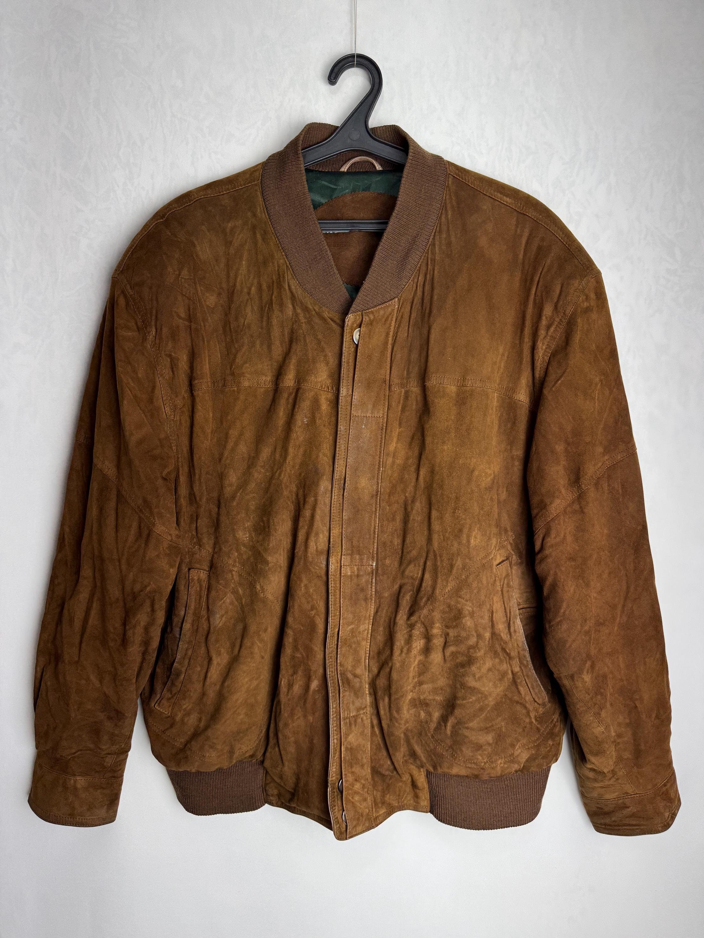 Giacca in pelle scamosciata da uomo anni '80, giacca bomber in vera pelle, cardigan oversize in pelle scamosciata, giacca da camionista western retrò,