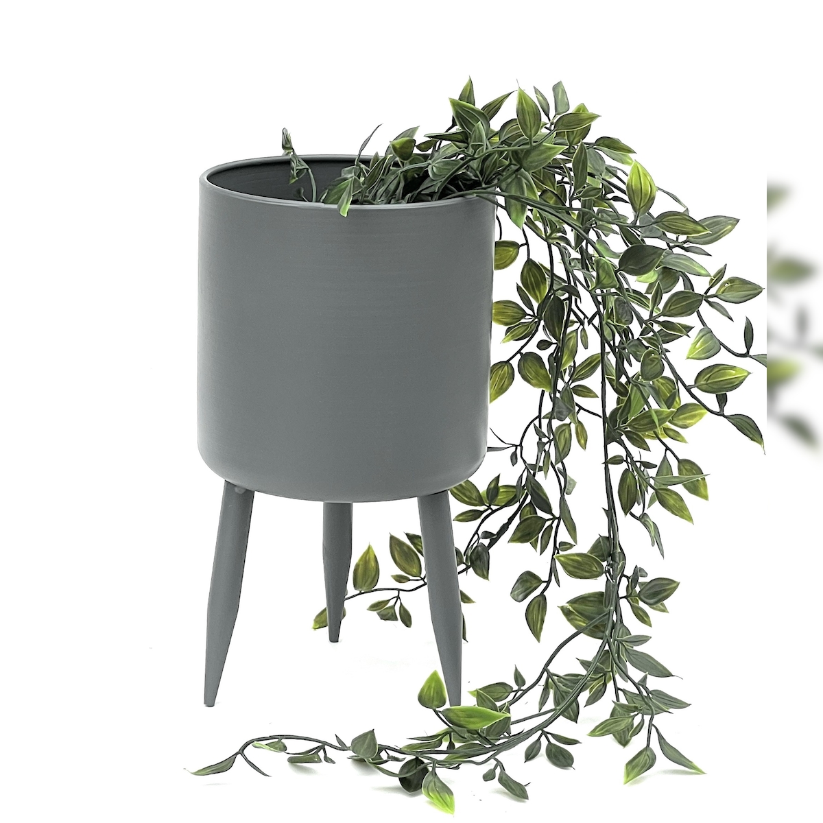 DanDiBo Blumentopf mit Füßen Pflanztopf Blumenkübel mit Beinen Metall Grau 27 cm 96260 L Modern Pflanzenständer Image