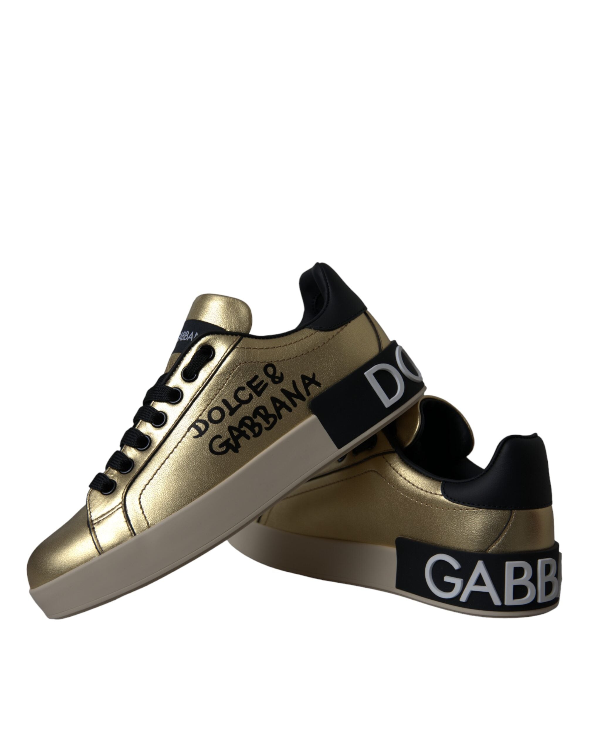Dolce & Gabbana Gold Portofino Kalbleder Sneakers Damen Schuhe