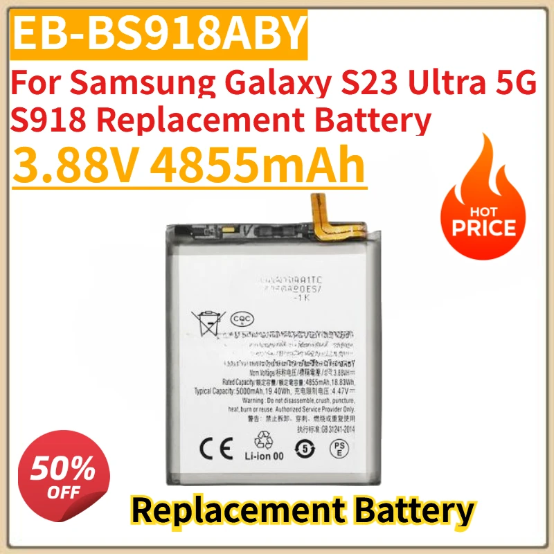 Batteria del telefono cellulare EB-BS918ABY 3.88V 4855mAh di alta qualità per Samsung Galaxy S23 Ultra 5G S918 Batteria sostitutiva