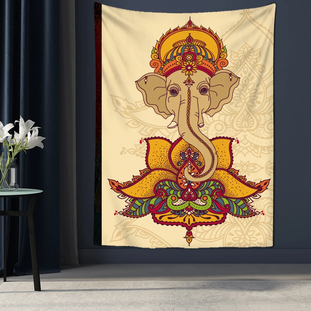 Dio indiano Ganesha Art Wall Tapestry Lord Ganesha Vinayaka Ganapati statua Buddha pittura religione arte elefante dorato Decor