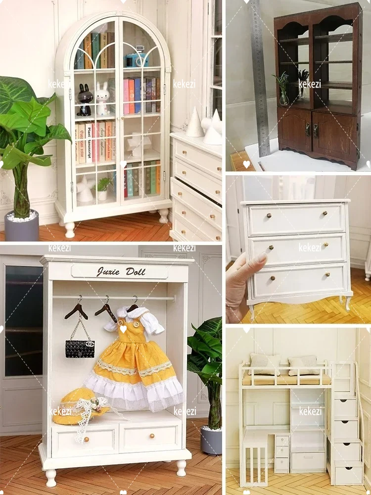 Mobili per casa delle bambole in miniatura Mini libreria francese Blythe Armadietto per casa delle bambole Armadio per bambole Nuovo casa delle bambole in miniatura fai da te