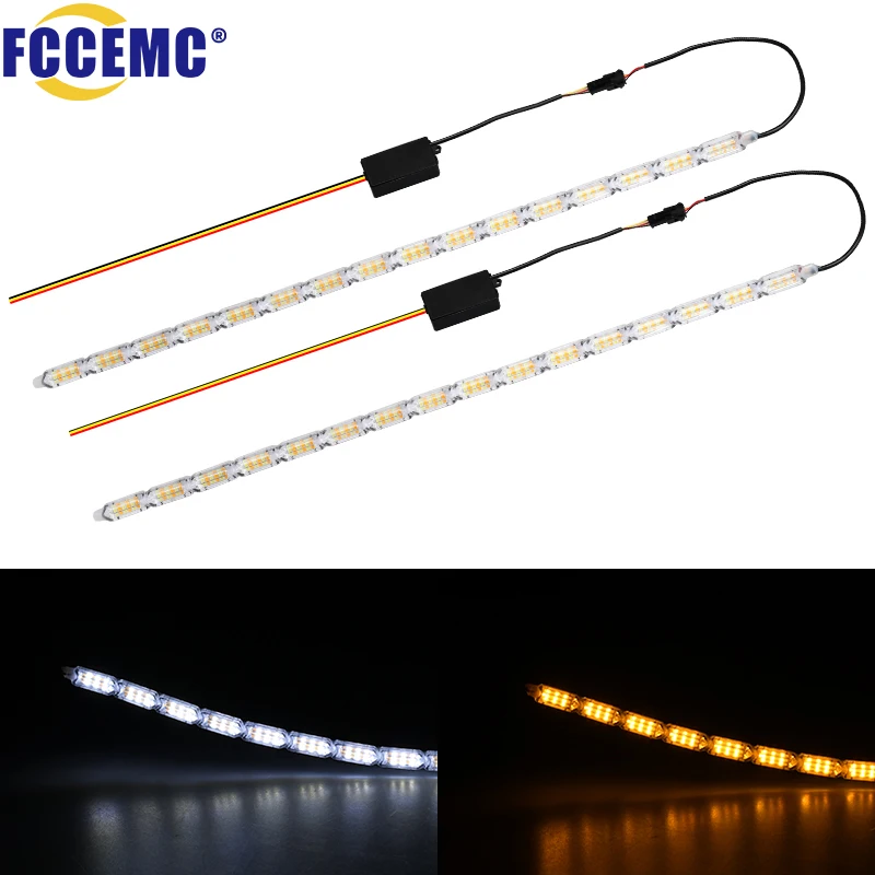 2 pezzi 24V che scorre DRL LED luce di marcia diurna sequenziale flessibile striscia LED indicatore di direzione per faro dell'auto luce di guida