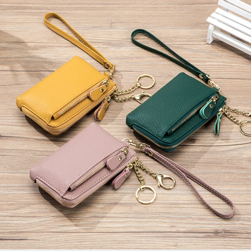 Borse a portafoglio con pochette in vera pelle Borsa a mano piccola in pelle di vacchetta Porta carte Chiave Rossetto Custodia per auricolari Custodia per donna