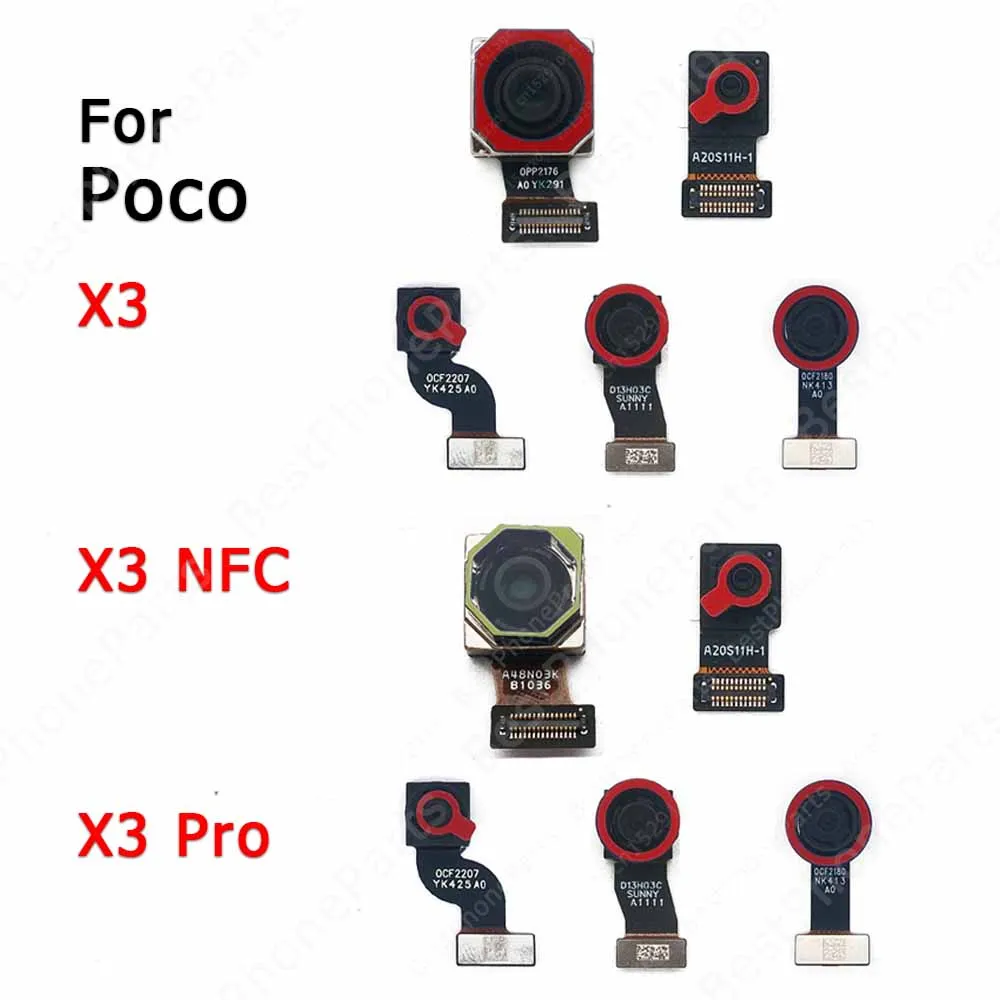 Fotocamera posteriore anteriore per Xiaomi Mi Poco X3 Pro NFC frontale con vista frontale Selfie Back Side Flex Parti del modulo fotocamera posteriore piccola