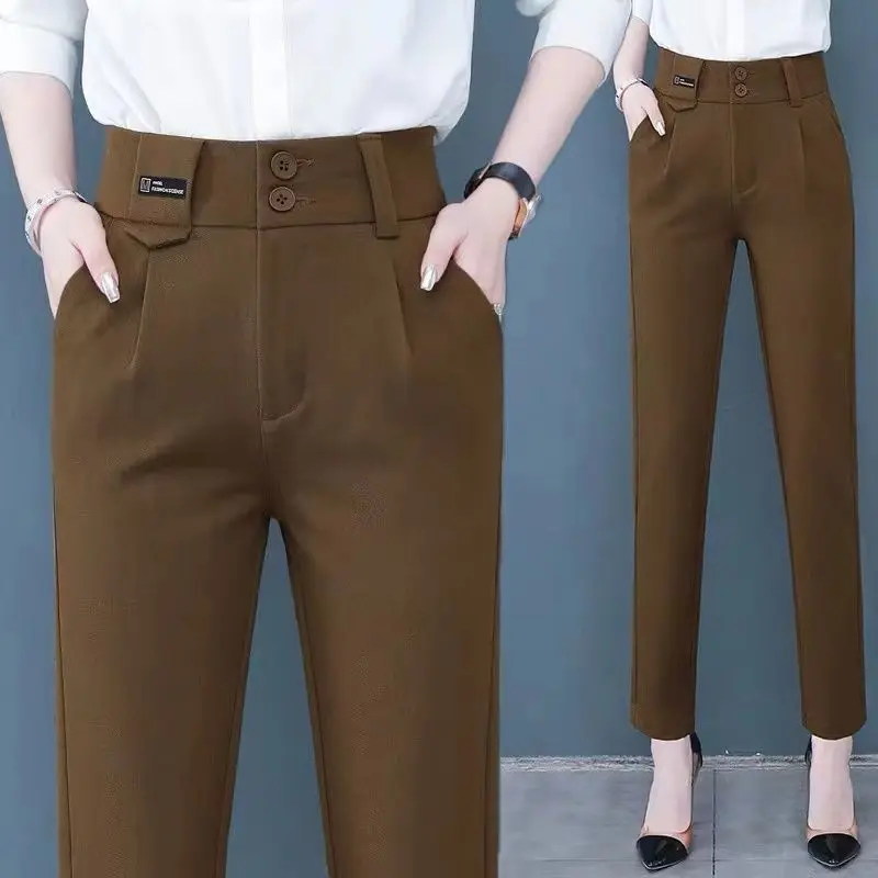Office Lady Fashion vita alta abiti pantaloni primavera autunno coreano abbigliamento donna tasche caffè matita pantaloni dritti Casual