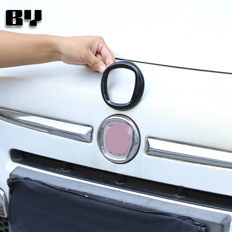 Cadre de Logo en Fiber de carbone ABS/noir pour Fiat 500 2007-2015/Fiat Panda 2017-2025, Badge avant et arrière, moustaches