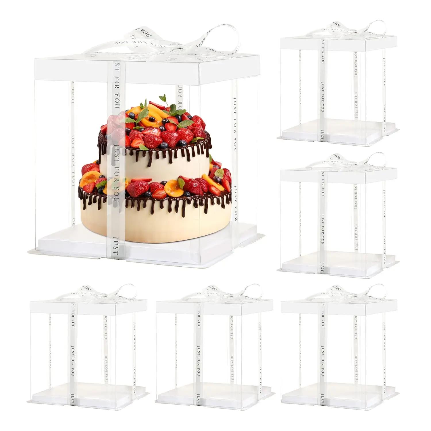 Scatola per torta quadrata grande trasparente Scatola per imballaggio per regalo a sorpresa di compleanno Scatola per torta in PVC Forniture per feste 5 pezzi/set