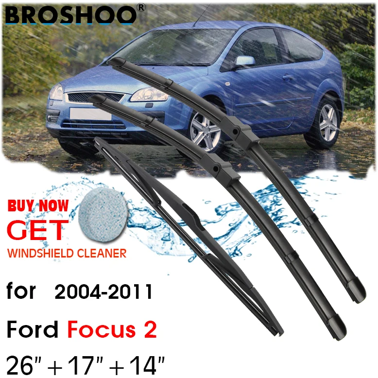 BROSHOO Tergicristallo Anteriore Posteriore Spazzole Tergicristallo Set Per Ford Focus 2 2004-2011 Parabrezza Parabrezza Lunotto Anteriore Posteriore 26 "+ 17" + 14 "