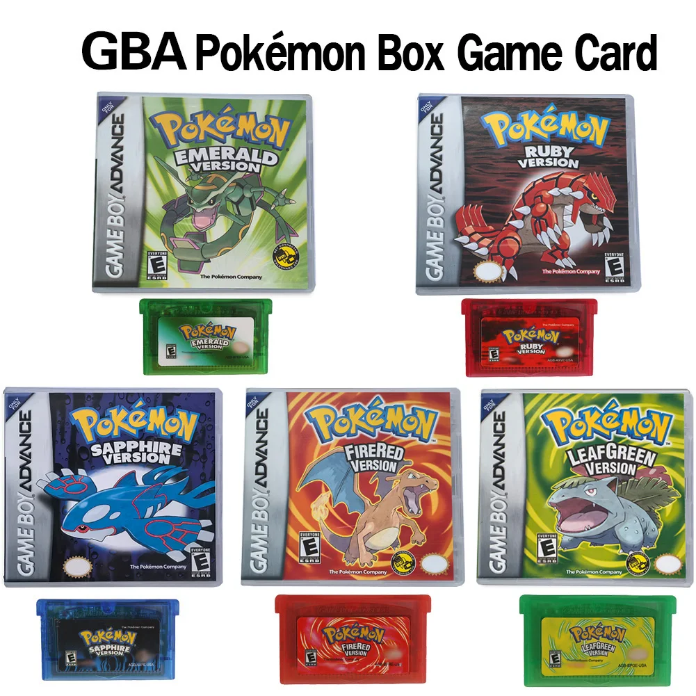 NEW Pokémon Series Emerald FireRed Leafgreen Ruby Sapphire 5 Versions GBA Game in Box for 32 Bit Video Game Cartridge No Manual