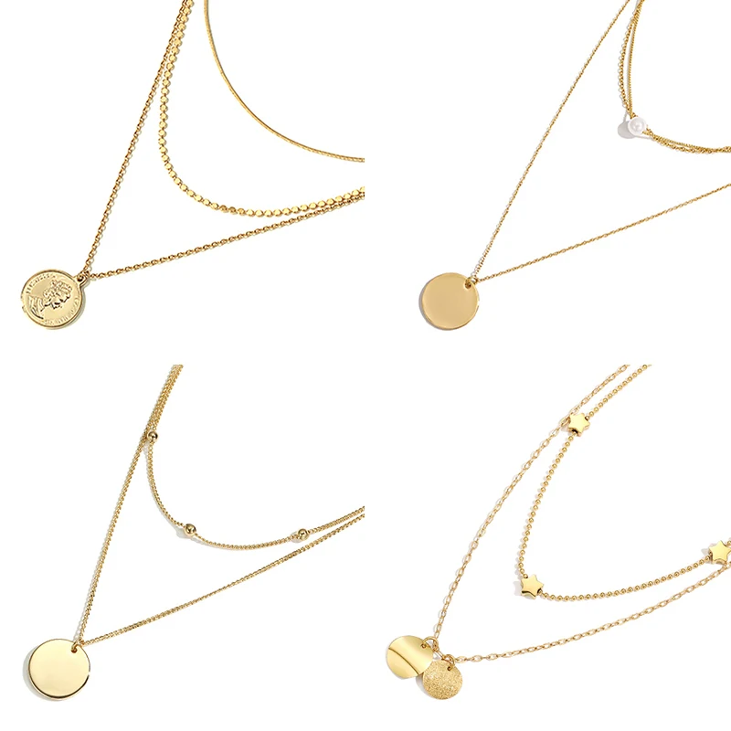 Accessori da donna con catena a doppio strato Collana in acciaio inossidabile per donna Collana con ciondolo Collana vintage Gioielli a catena bohémien