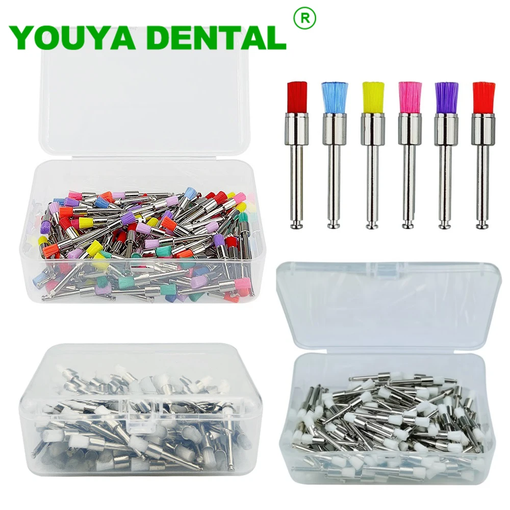 100 pz/scatola Spazzola per lucidatura dentale Spazzole per profilassi in nylon Chiusura Piccolo piatto Lucidatore per lucidatura Testa della spazzola Strumenti per sbiancamento dei denti
