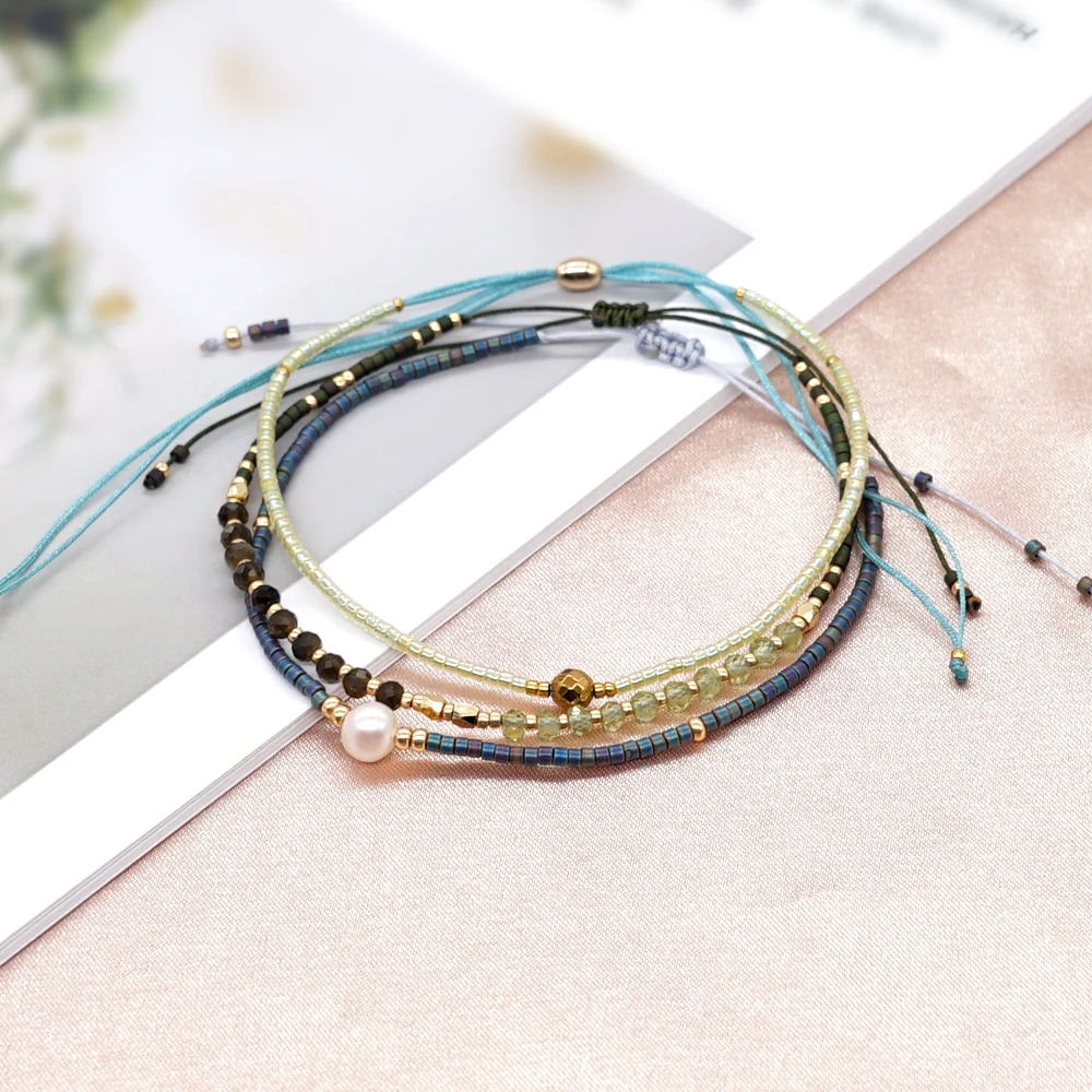 Go2BoHo 3 pz/lotto Miyuki Seme Bead Braccialetto Semplice Set Ins Gioielli di Moda Pietra Naturale Perla Braccialetti Delicati per Le Donne