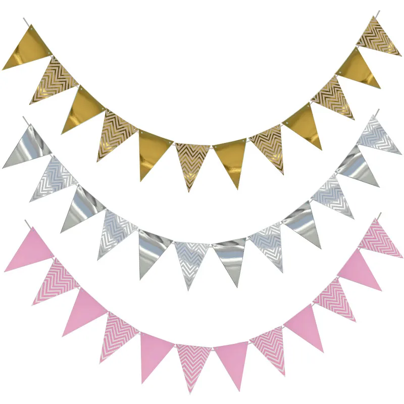 3m 12 Bandiera Oro Rosa Bordo di carta Ghirlanda Banner per Baby Shower Decorazione festa di compleanno Decorazione camera dei bambini Ghirlanda Bunting