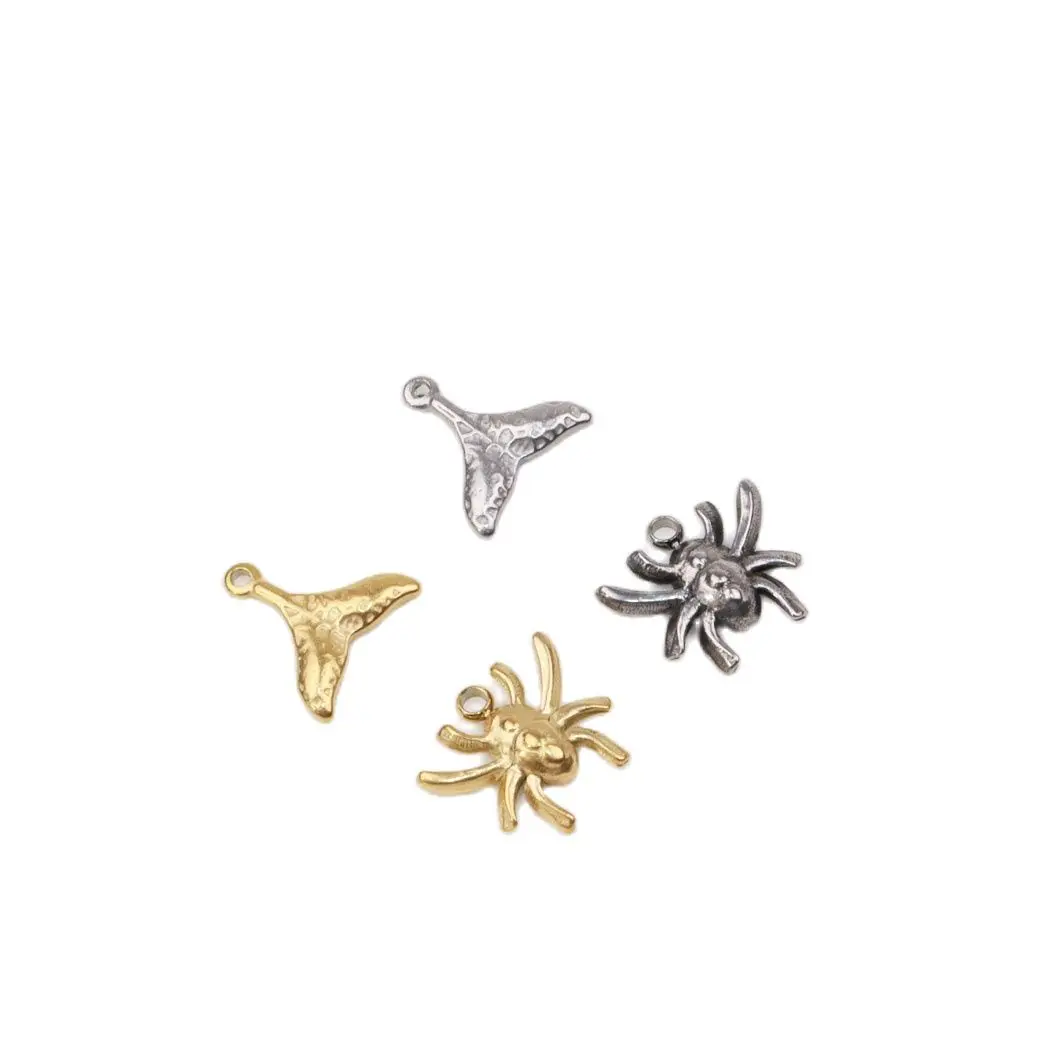 5 pezzi all'ingrosso in acciaio inossidabile di alta qualità coda di pesce ragno Charms ciondolo collana fai da te orecchini bracciali non sbiadiscono 2 colori
