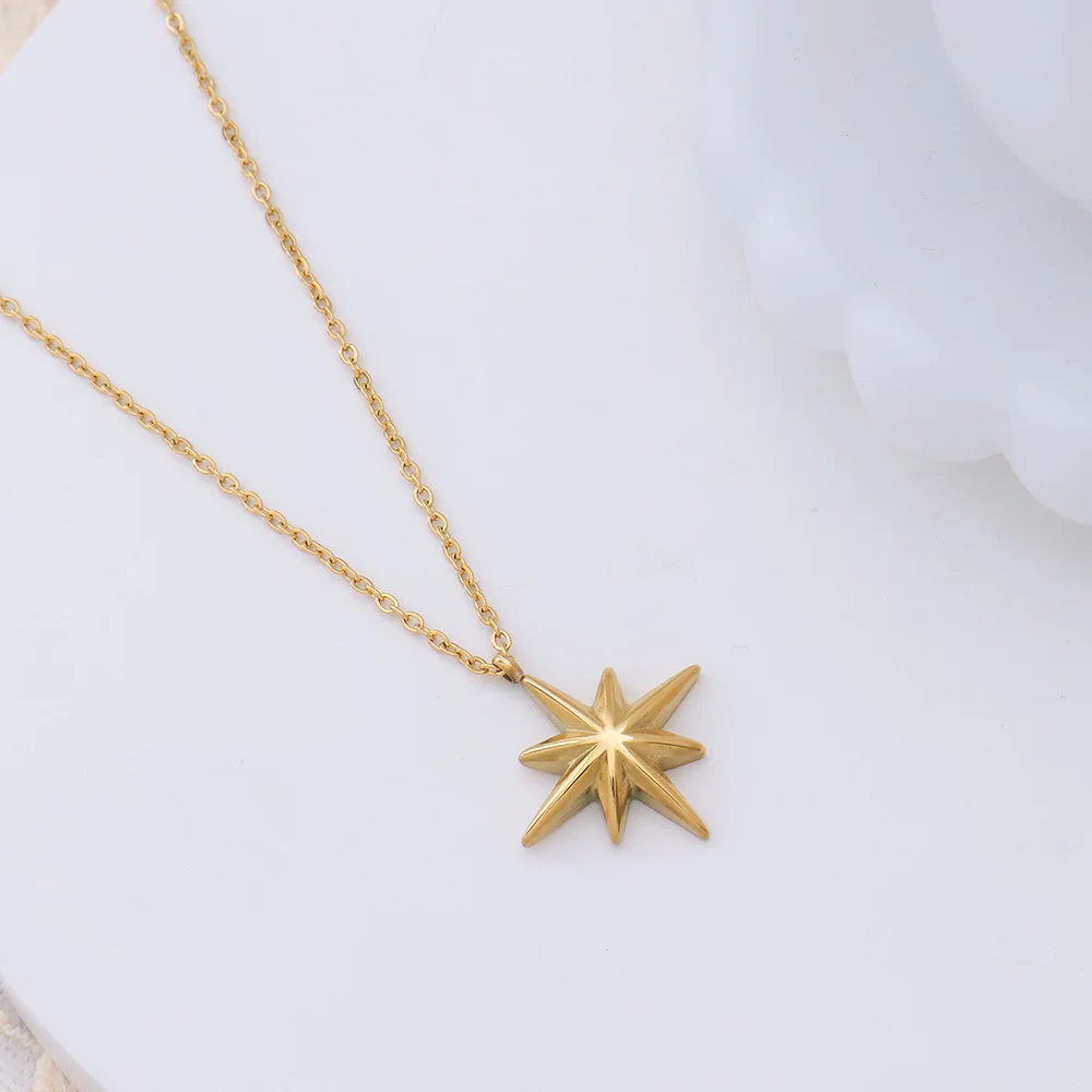 INS Minimalista PVD 18K placcato oro in acciaio inossidabile Starburst North Star Collana con ciondolo per donne Ragazze Regalo di gioielli alla moda
