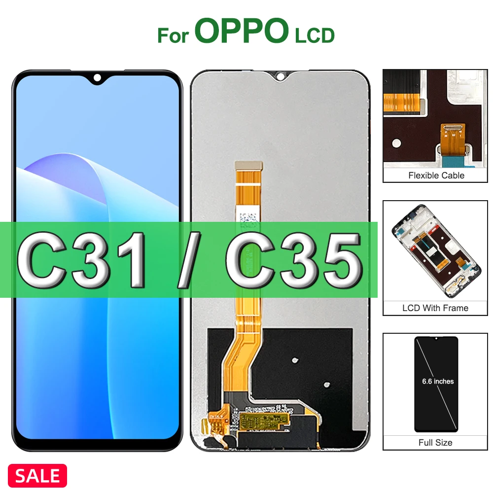 6.6 "Schermo Per OPPO Realme C35 LCD RMX3511 Display LCD Dello Schermo Touch Panel Digitizer Per Realme C31 Cornice LCD RMX3501 Display