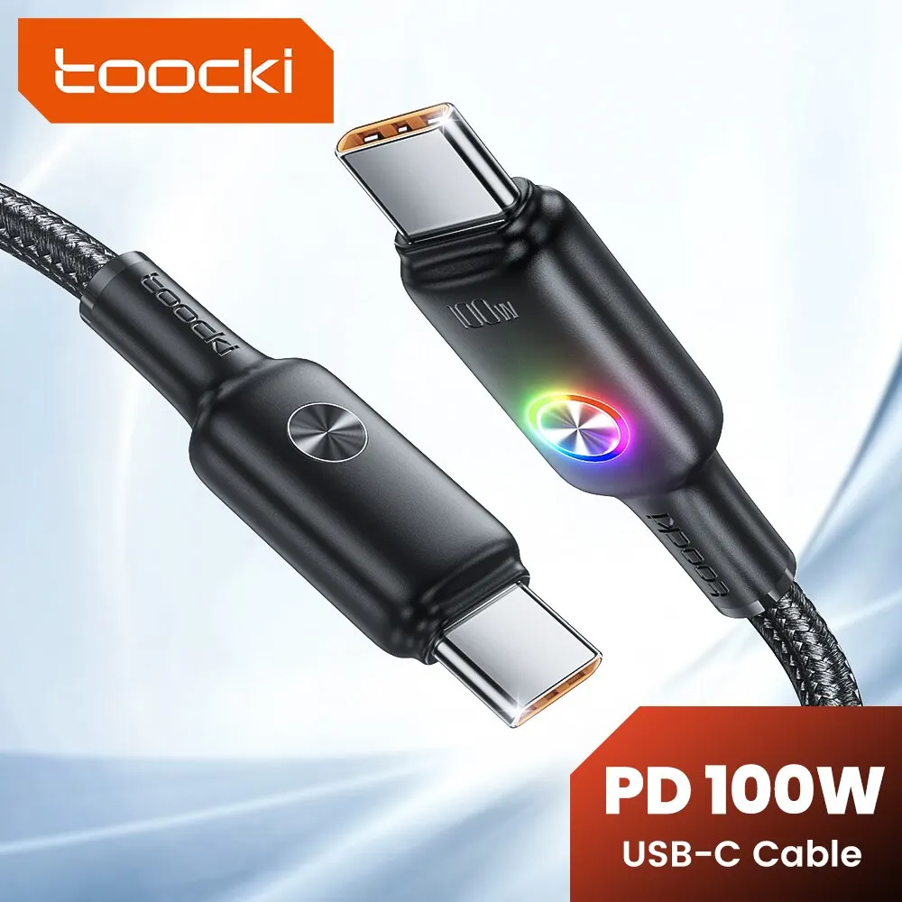 Toocki PD 100W Tipo C A Tipo C Cavo 5A Cavo di Ricarica Veloce LED Indiactor Cavo da USB C a USB C per Huawei Xiaomi Realme Samsung