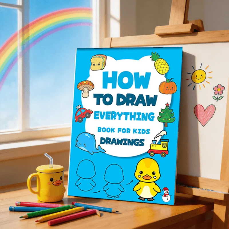 Blaue Cartoon-Enten-Hülle, lustiges Malbuch, interaktives Übungsbuch für Kinder zum Zeichnen, Aktivitätsbuch zum Zeichnen einfacher Zeichnungen Image