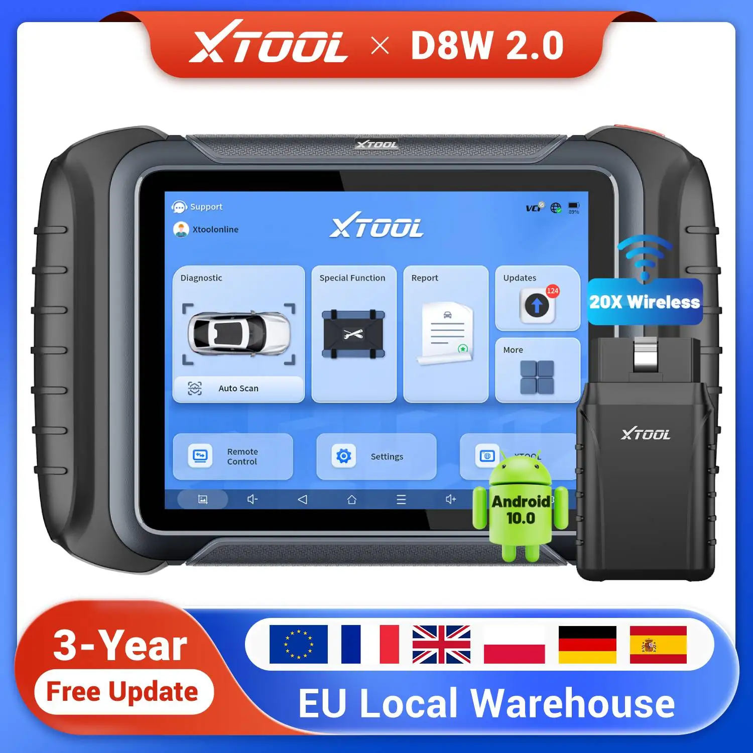 XTOOL D8W Kfz-Scanner, bidirektionales Diagnosegerät, OBD2-Scanner mit Topologiekarte, FCA AutoAuth, 3-Jahres-Updates, Steuergerätecodierung, über 42 Resets, vollständiger Diagnosescanner für Image