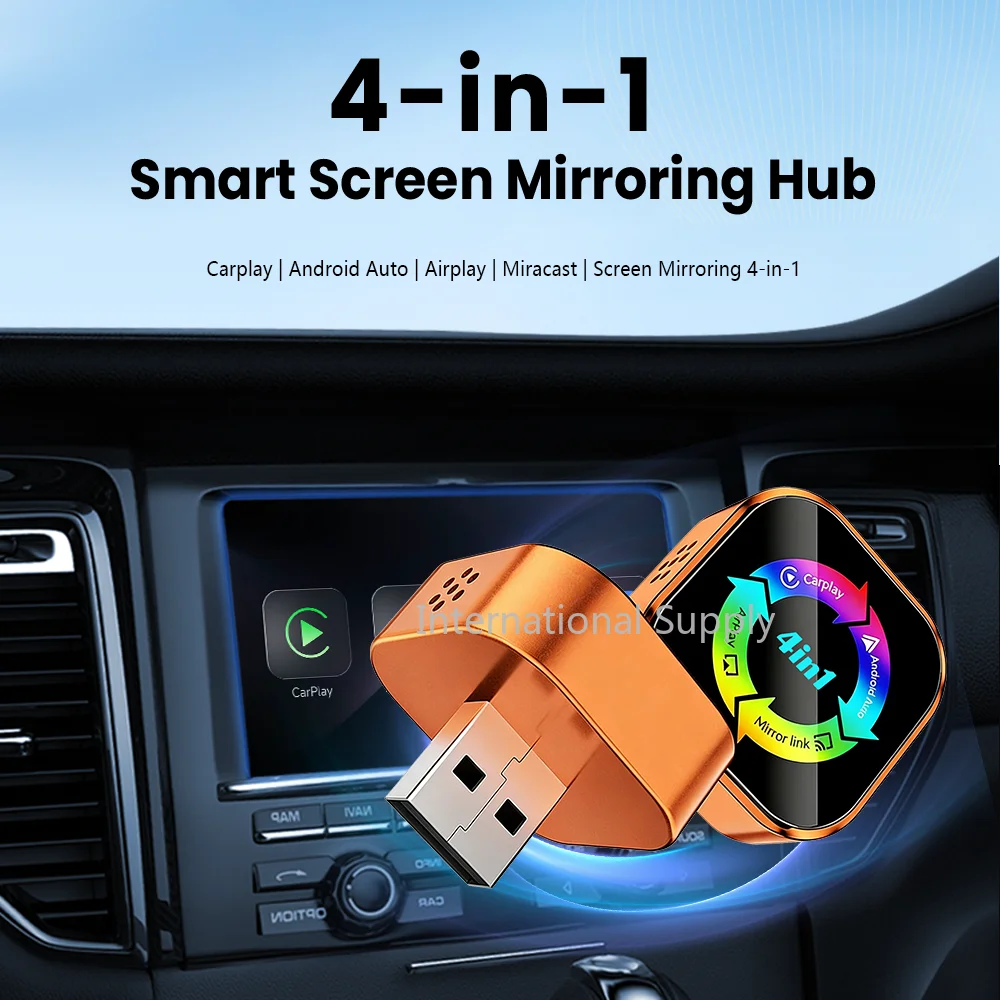 NEUER Upgrade 4-in-1 Kabelloser Carplay Mirror Link Airplay Adapter Sofortige Umwandlung von Kabelgebunden zu Kabellos Plug&Play für Kabelgebundenes Carplay Image