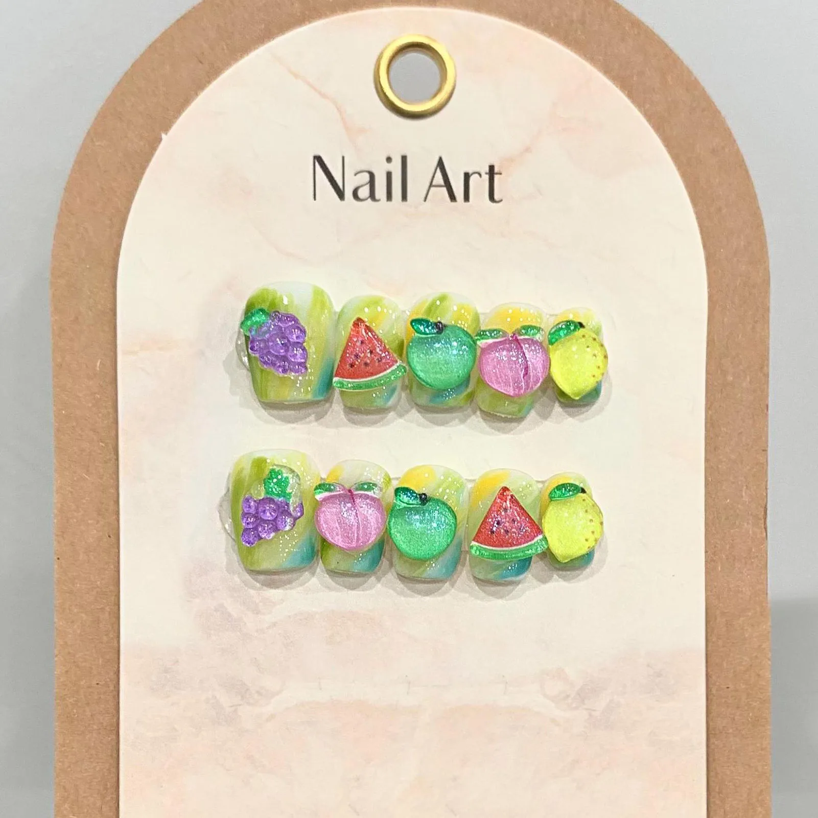 Handgemachte Presse auf Nägeln Sommer Obst Dekor falsche Nägel kurze süße Trauben Pfirsiche Zitronen Design gefälschte Nagel Patches tragbar 10 stücke Image