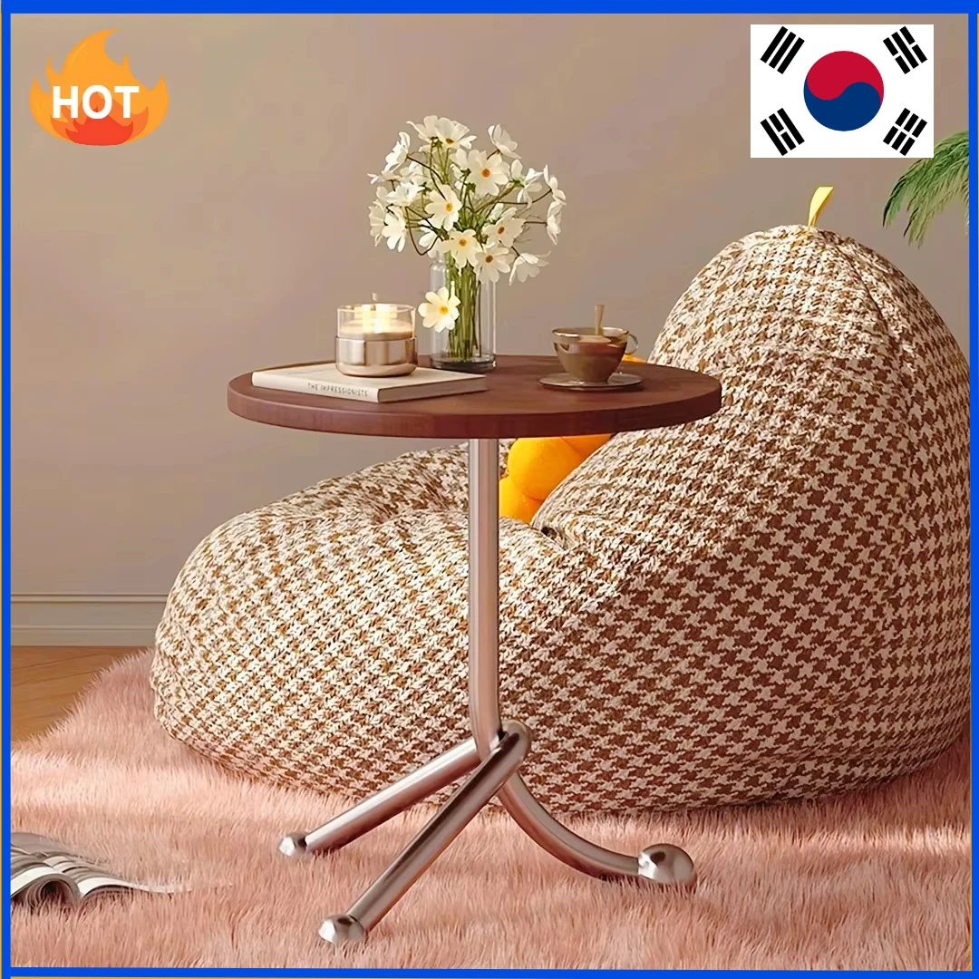 Runder Vintage-Beistelltisch mit Metallbeinen und Holzplatte, Akzent-Beistelltisch für Wohnzimmer, Schlafzimmer, Balkon, Nachttisch