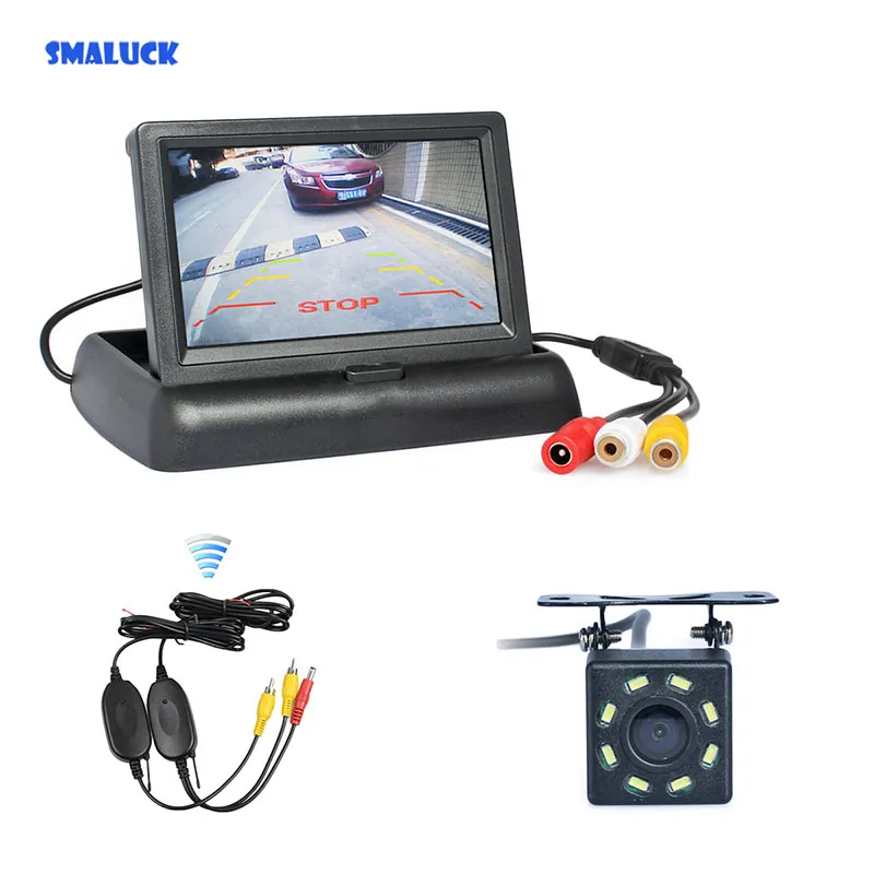 SMALUCK Kabelloses 4,3-Zoll Auto-Rückfahrkamera-Sicherheitsset Auto-Monitor LCD-Display LED-Farb-Nachtsicht Auto-Rückfahrkamera