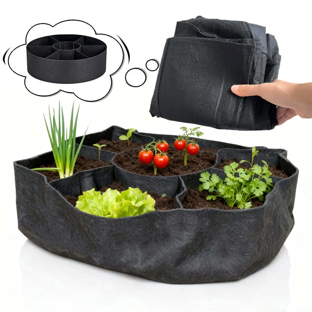 7-Gitter-Pflanzenwachstumsbeutel, schwarze Töpfe aus Vliesstoff für den Garten im Freien, Pflanzgefäß, Gemüse, Blumen, Kartoffel, Chili, Pflanzbehälter Image