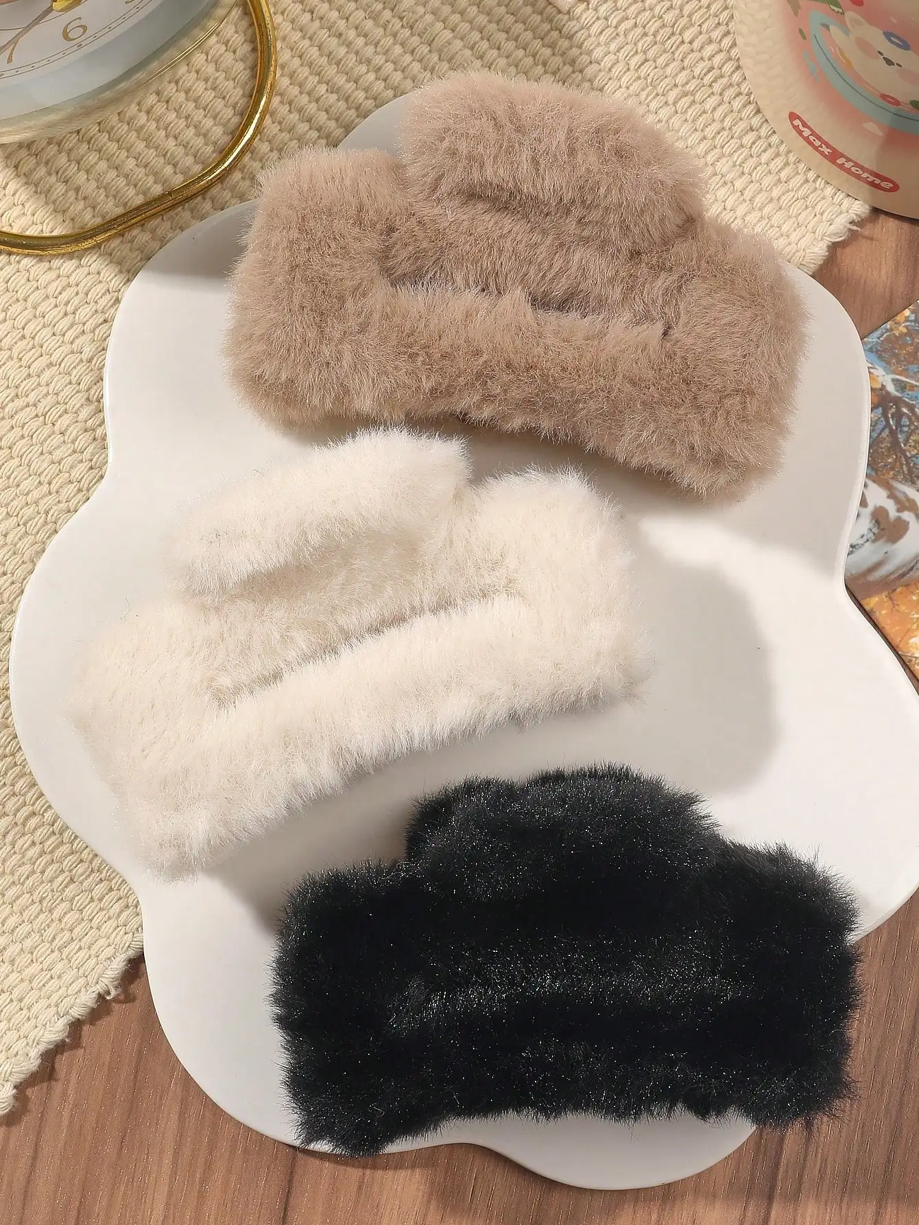 3 Stück flauschige, neutrale, große, rutschfeste Haarklammer für dickes, langes Haar, Bananenklammern mit starkem Halt und rosa Haar-Accessoires für Frauen Image