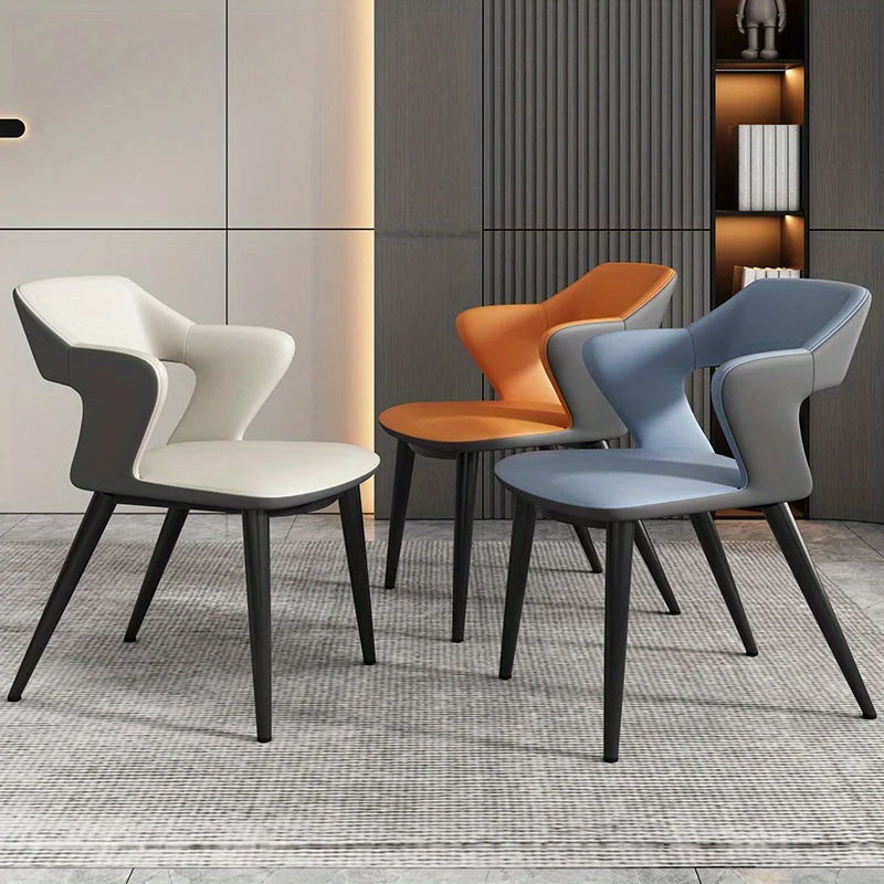 1-teiliger Leder-Esszimmerstuhl im französischen Stil mit Rückenlehne, hohles Design, geeignet für Clubhouse Hotel Western Restaurant Cafe Image