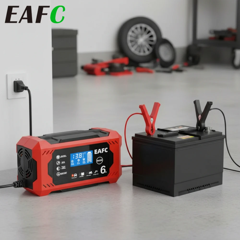 Intelligentes 12V Batterieladegerät für Autos & Motorräder 6A/10A Ausgang LCD-Bildschirm Reparaturmodus Überladeschutz-Design Ladestation Image