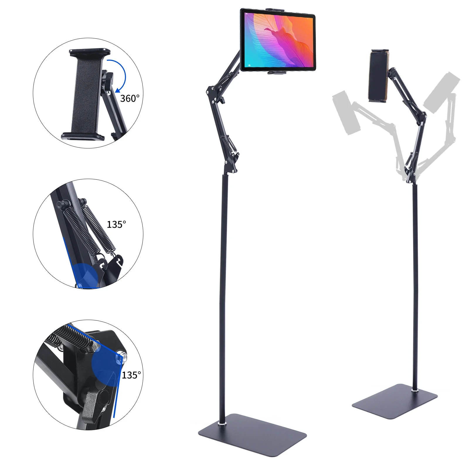 Tablet-Bodenständer 360° ° Drehbarer Bodenhalter, universelle Tablet- und Telefonhalterung, rutschfester Telefonständer für Zuhause, Fitnessstudio, Küche Image