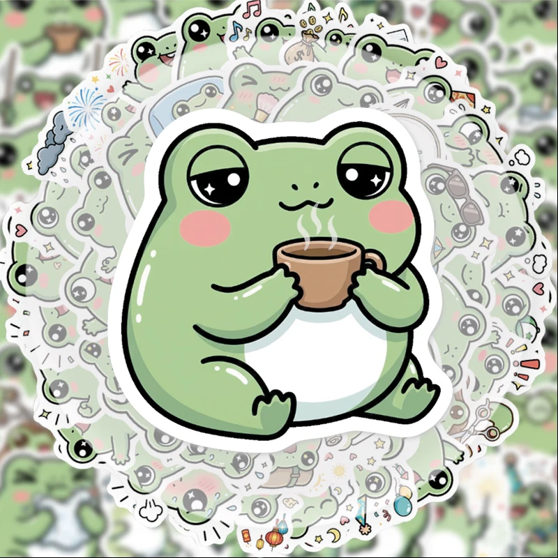 56 Tagesaufkleber mit Frosch-Motiv, geeignet für Wasserflaschen, Laptops, Handydekorationen, Koffer, Skateboards, Gitarren, Geschenkboxen, Partydekorationen, Weihnachtsgeschenke Image