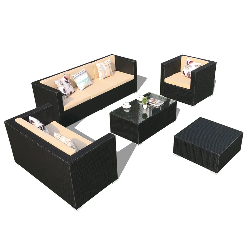 Outdoor-Rattan-Sofa, regen- und Sonnenschutz-gewebtes dreiteiliges Set, Teetisch-Kombination, Gartenmöbel Image