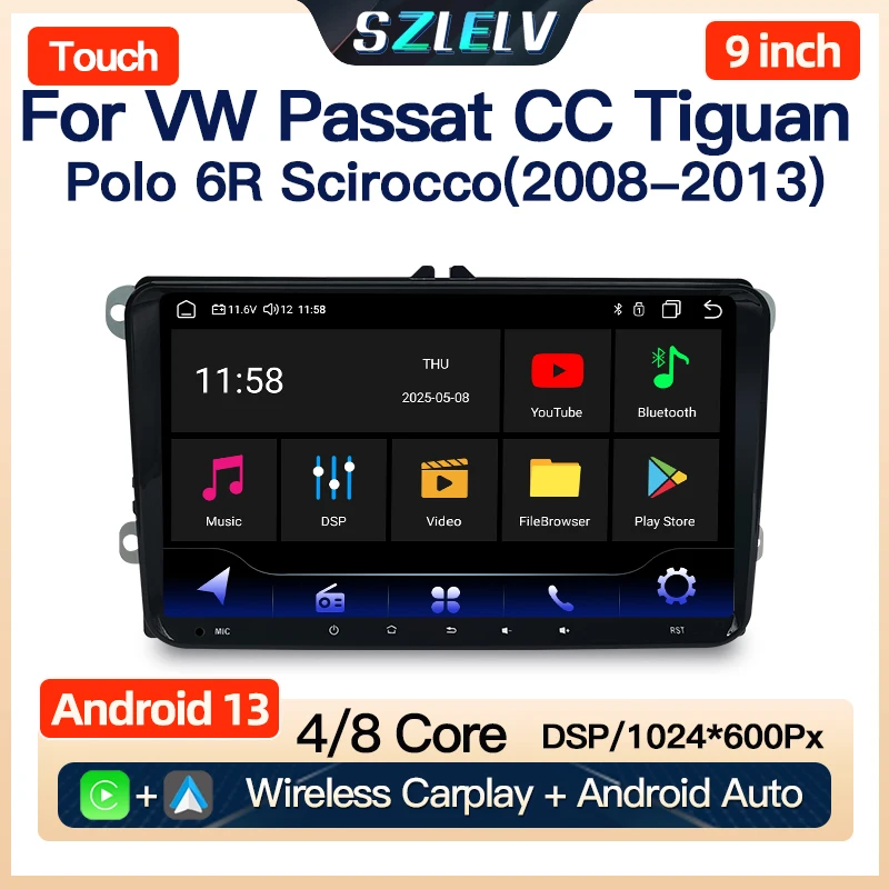 Für Volkswagen Scirocco Passat CC Tiguan Polo 6R Carplay Video Player Autoradio Auto Radio Android Audio Auto Stereo Navigation Image