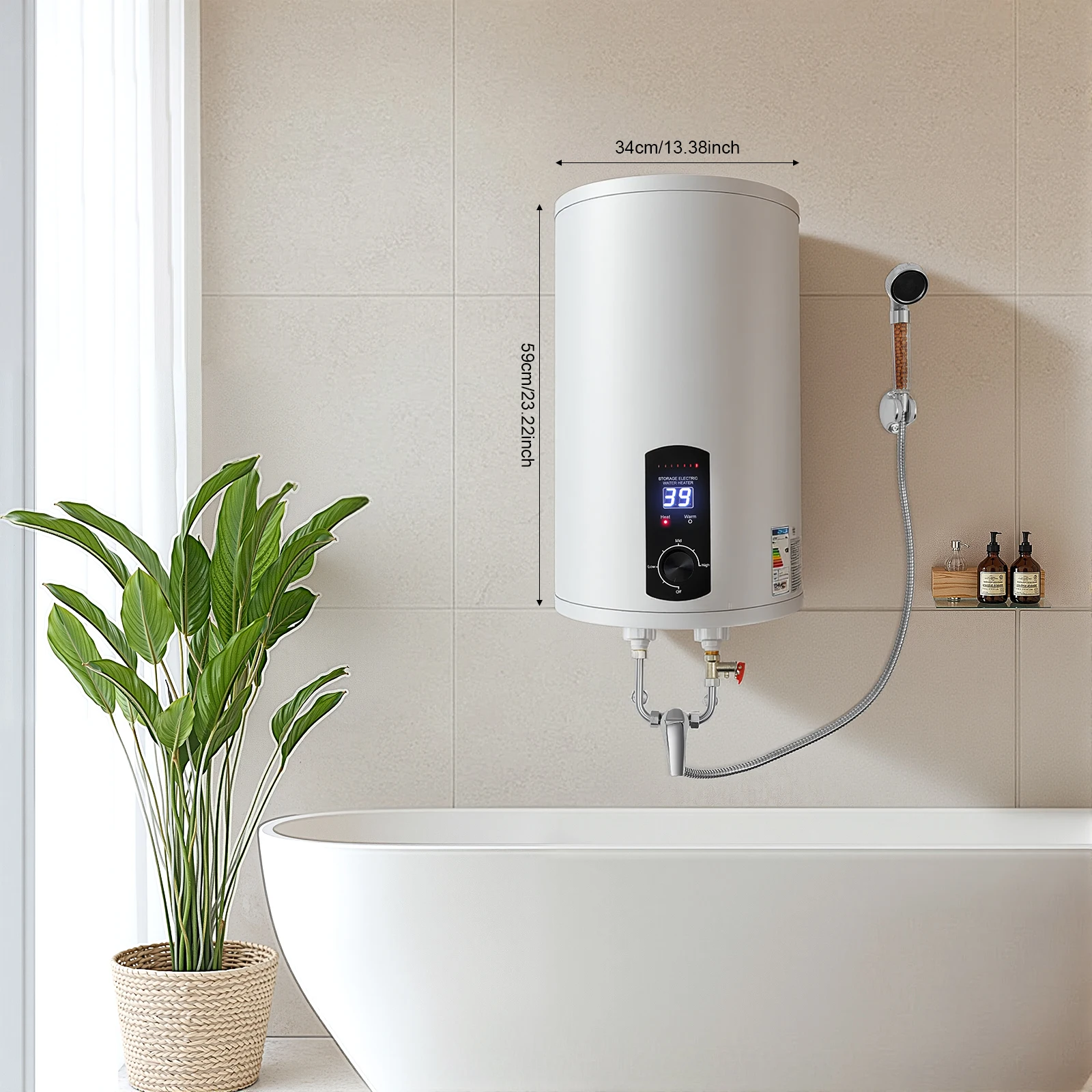 Moderner Weiß 35 Liter 2000W Elektro-Warmwasserspeicher, Boiler Wasserboiler 2KW Image