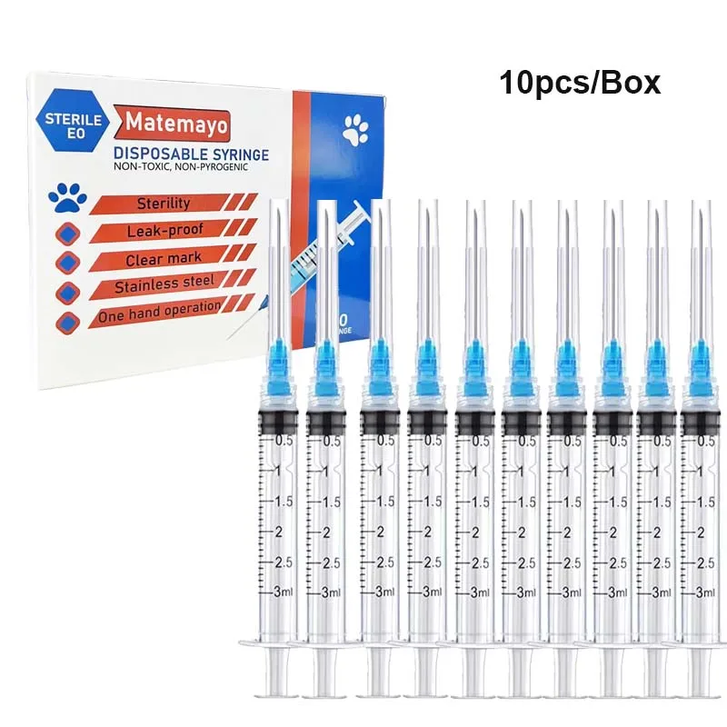 10 teile/schachtel 3 ml Einweg Luer Lock Spritzen mit 23Ga 1 Zoll Edelstahl Nadel Für Pet Farm Animal Werkzeug teile Image