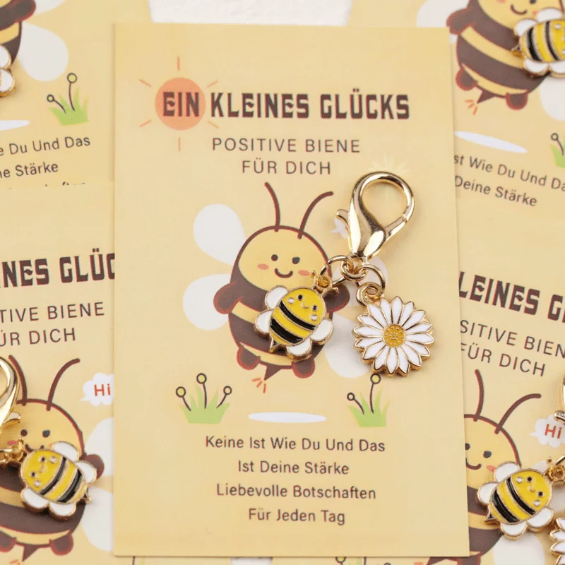 2-teiliges/5-teiliges „Active Bee“ inspirierendes Grußkarten-Set, inklusive Mini-Bienen-Gänseblümchen-Schlüsselanhänger – Geschenk für Familie, Freunde, Lehrer Image