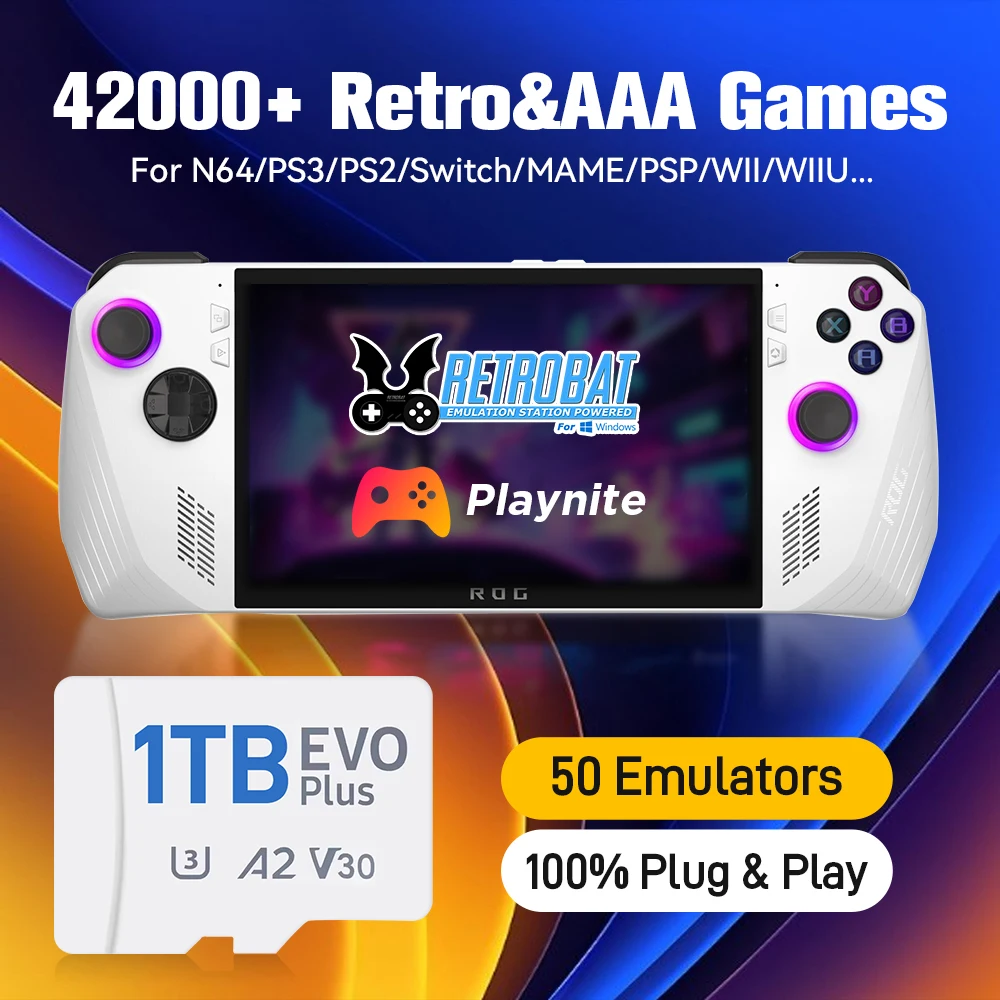 1 TB Spielkarte für ROG Ally mit 42000+ Retro-/AAA-Spielen und 50 Emulatoren Retrobat&Playnite TF-Speicherkarte für N64/Switch/PS3/PS2/PS1