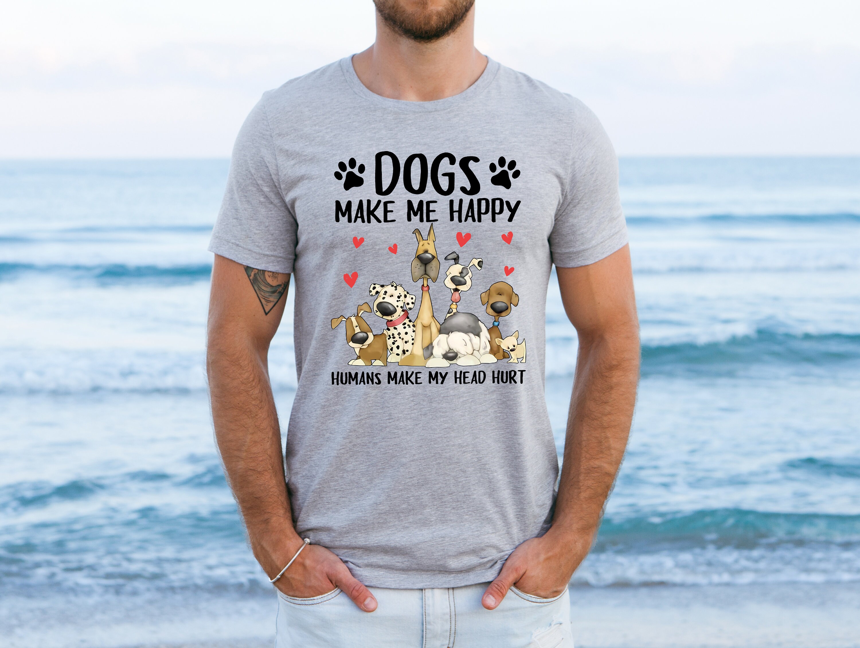 Maglietta divertente per amanti dei cani, i cani mi rendono felice, gli umani mi fanno male alla testa