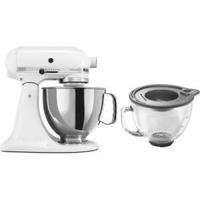 KitchenAid 325-Watt Tilt-Back Head Stand Mixer in White with Stainless Steel Bowl and Glass Bowl KSM